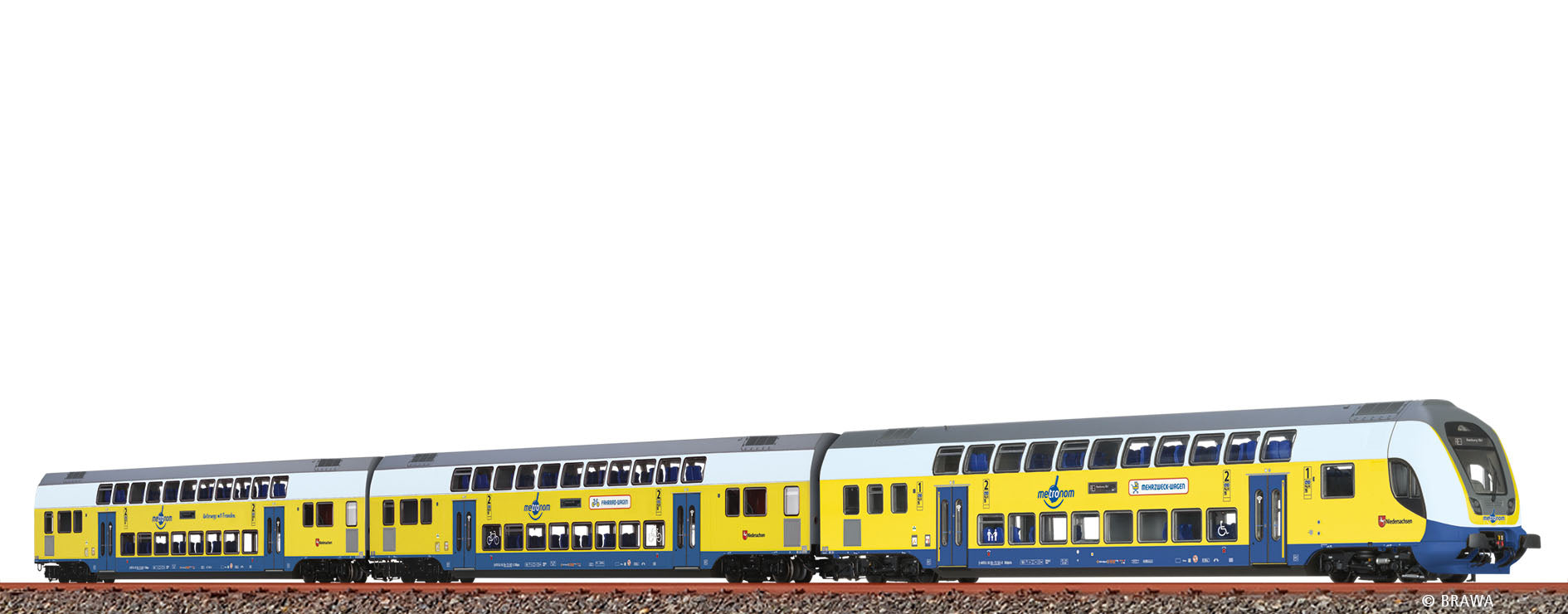 H0 Doppelstock-Wagenset Metronom, 3er-Set (RE 3 Hamburg Hbf) $50 80 86-73 501-8 / 50 80 96-73 507-3 / 50 80 96-73 505-7