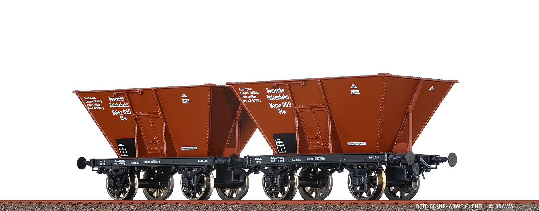 H0 Kohletrichterwagen Otw DRG, 2er-Einheit $Mainz 453 / 1110