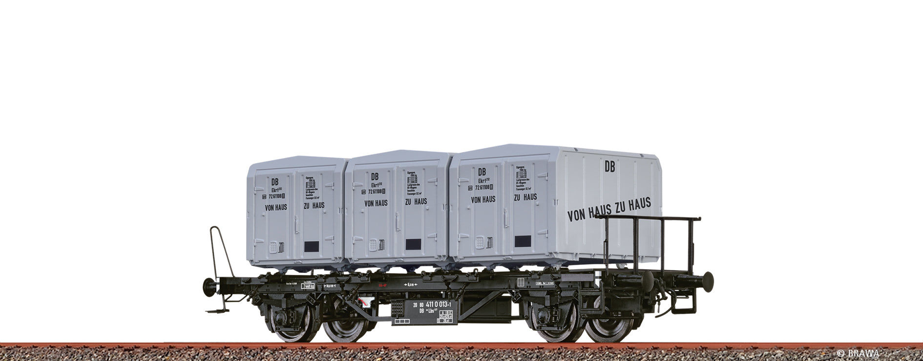 H0 Behältertragwagen Lbs577 DB, mit Ekrt212 "Von Haus zu Haus" $20 80 411 0 013-1