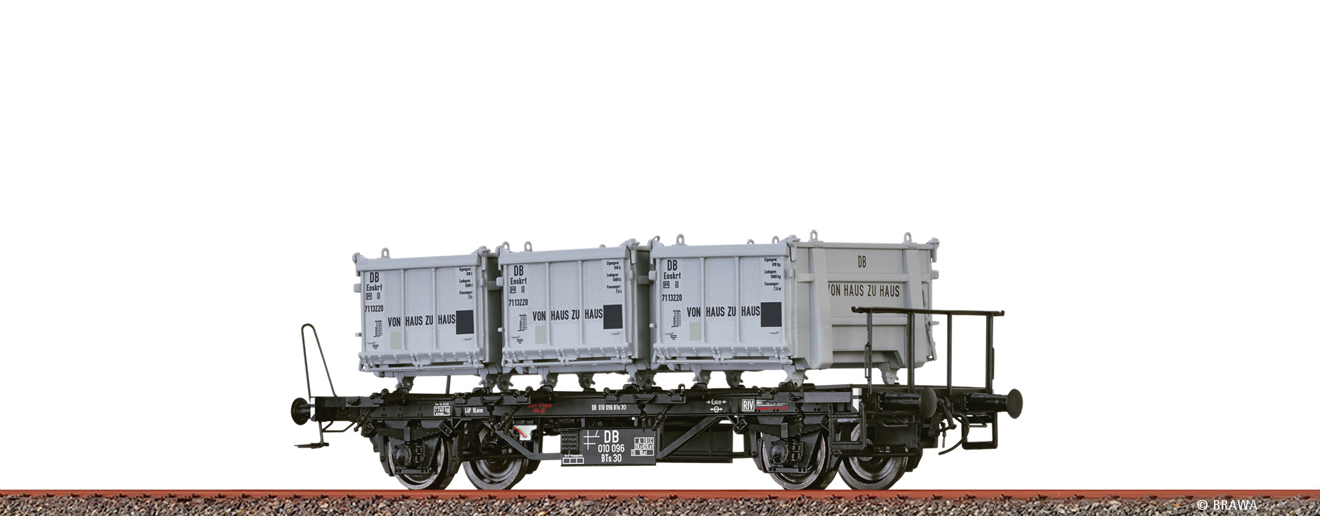 H0 Behältertragwagen BTs 30 DB, mit Eoskrt022 "Von Haus zu Haus" $010 096